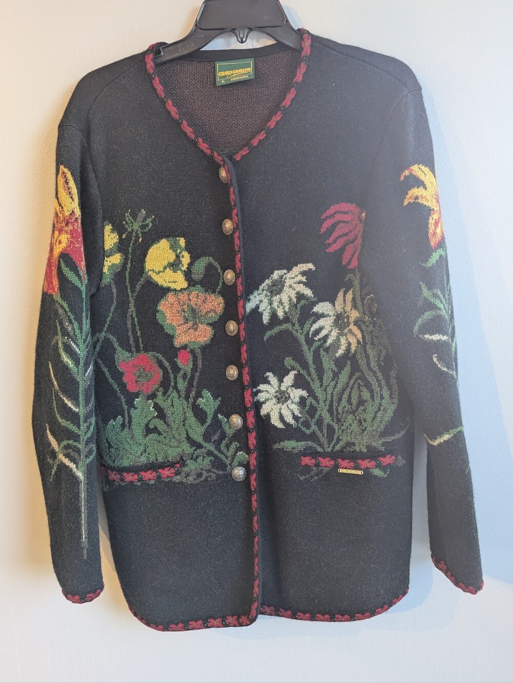 Geiger Wool Floral Poppy Cardigan